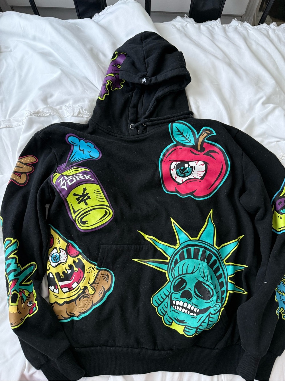 New York & Company Black Crewneck Hoodie with Neon Graphic Prints